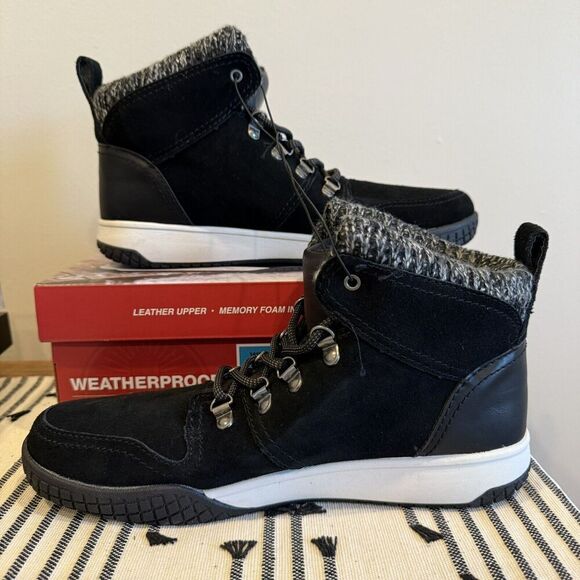 NIB Weatherproof Women's Size 10 Black Winter Boots Ruby Leather Suede Warm Read - Picture 2 of 9